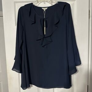 NWT Max Studio Ruffled Tie Front Blouse with 3/4 Sleeves